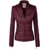 09 1 Vendorist Apparels Womens Faux Leather Zip Up Moto Biker Jacket with Stitching Detail Rosewood