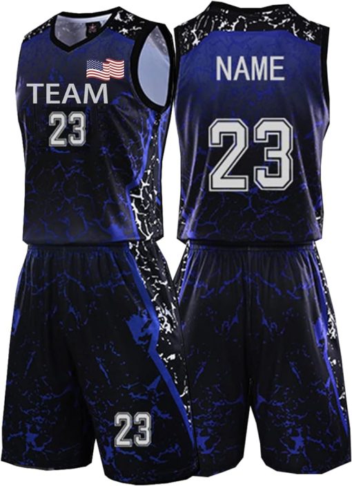 Blue Basketball Jersey for Boys & Men with Name Number Team Logo
