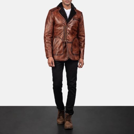 rocky brown fur leather coat for men Vendorist Apparels Rocky Brown Fur Leather Coat